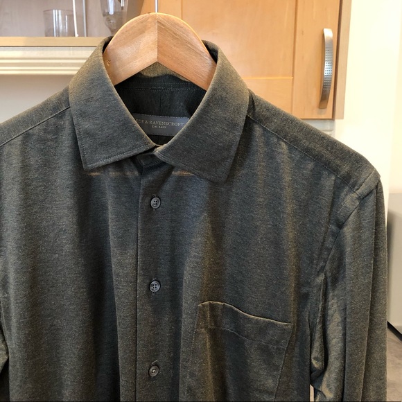 Ede & Ravenscroft Brushed Cotton Olive Green Dress Shirt, Size 15 x 38, with Bag - Picture 8 of 10